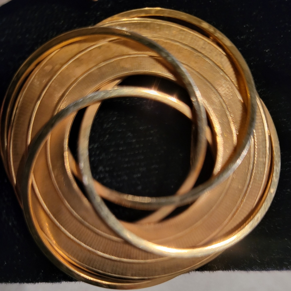 Geometric interlocking brooch pin gold tone Vintage